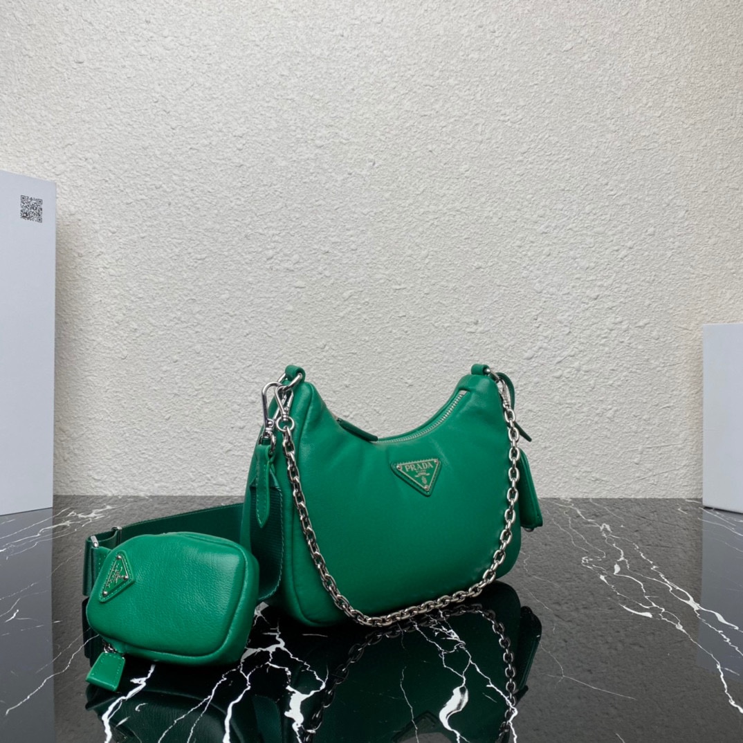 Prada Padded Nappa Leather Re Edition 2005 Shoulder Bag Mango Green 1BH204